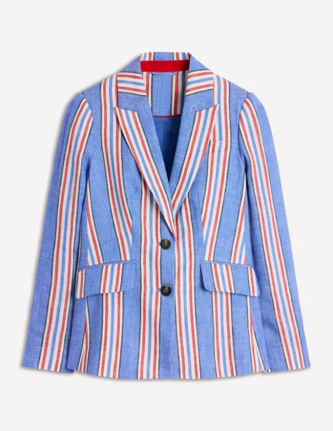 Stamford Linen Blazer Peacock Plume, Red Stripe Stamford Linen Blazer Peacock Plume, Red Stripe