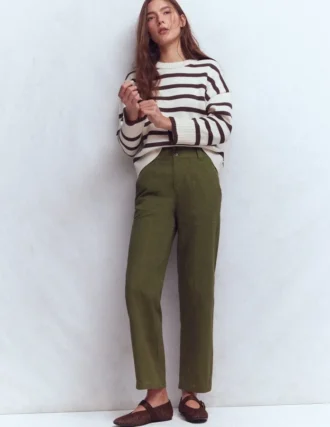 Straight Leg Chino Pants Woodland Green Herringbone
