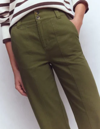 Straight Leg Chino Pants Woodland Green Herringbone