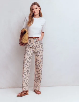 Straight Leg Pocket Jeans Ivory Floral