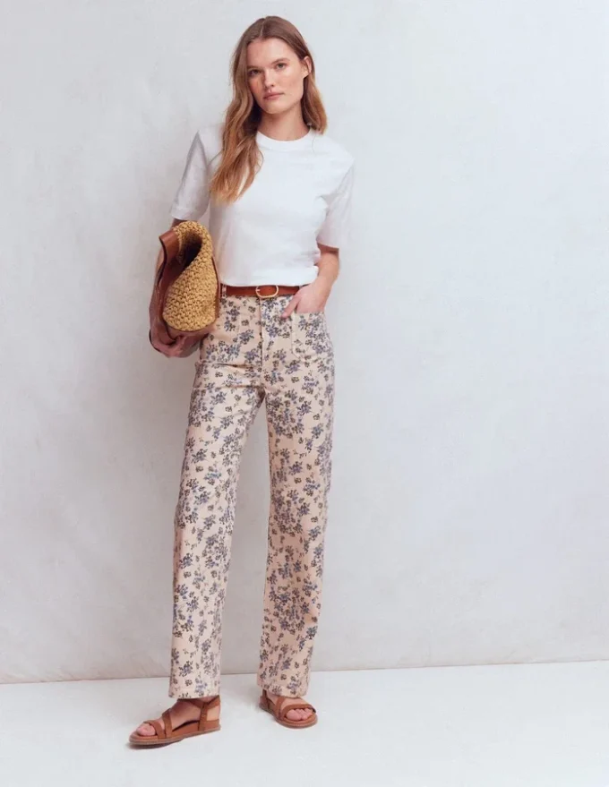 Straight Leg Pocket Jeans Ivory Floral Straight Leg Pocket Jeans Ivory Floral