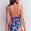 Strap Print Swimsuit Blue, Elegant Blossom Strap Print Swimsuit Blue, Elegant Blossom