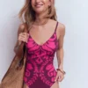 Strap Print Swimsuit Chocberry, Decorative Lattice Strap Print Swimsuit Chocberry, Decorative Lattice