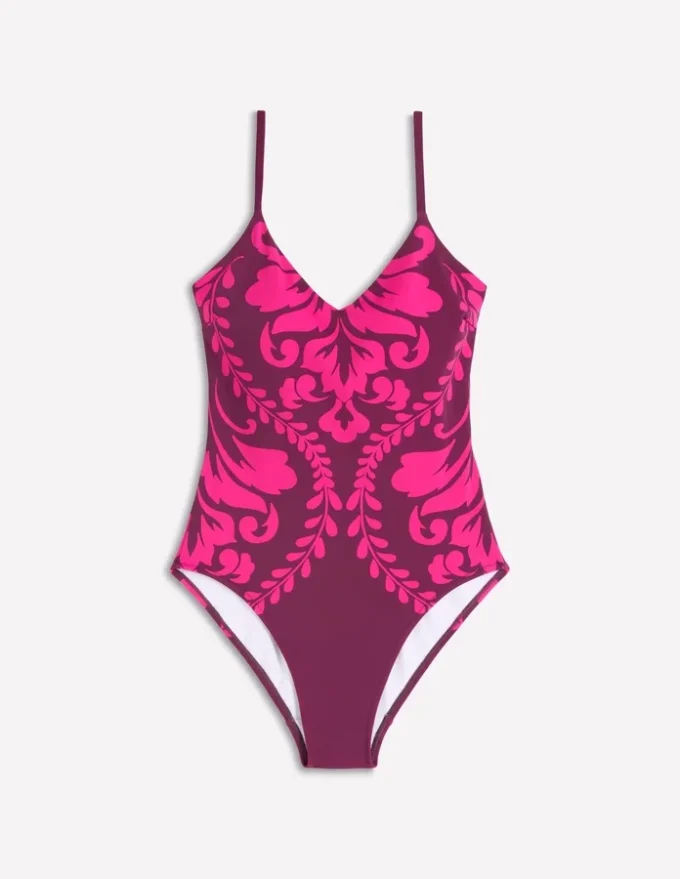 Strap Print Swimsuit Chocberry, Decorative Lattice Strap Print Swimsuit Chocberry, Decorative Lattice