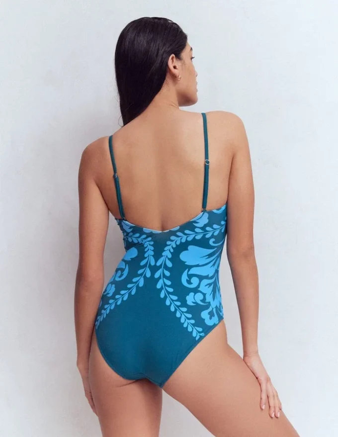 Strap Print Swimsuit Green, Decorative Lattice Strap Print Swimsuit Green, Decorative Lattice