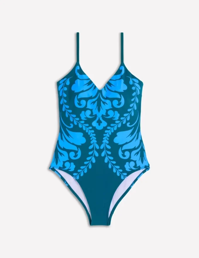 Strap Print Swimsuit Green, Decorative Lattice Strap Print Swimsuit Green, Decorative Lattice