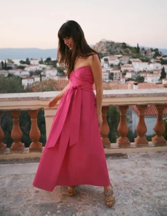 Strapless Taffeta Dress Bright Pink