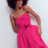 Strapless Taffeta Dress Bright Pink Strapless Taffeta Dress Bright Pink
