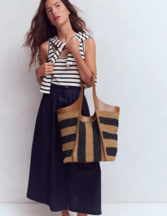 Straw Tote Navy/Natural Stripe