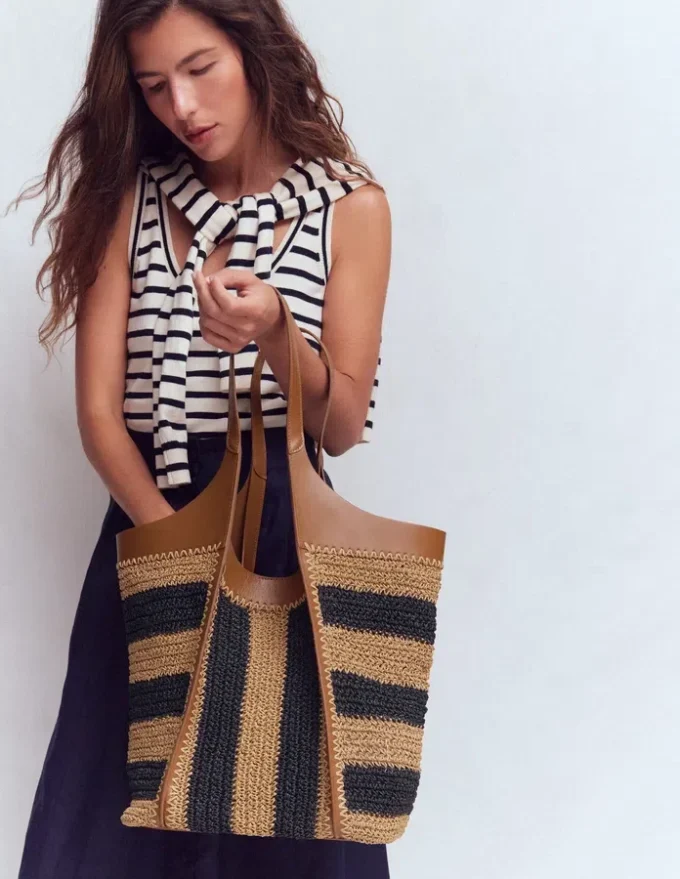 Straw Tote Navy/Natural Stripe Straw Tote Navy/Natural Stripe