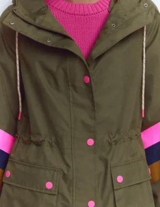 Striped Longline Rain Mac Woodland Green Stripe Striped Longline Rain Mac Woodland Green Stripe