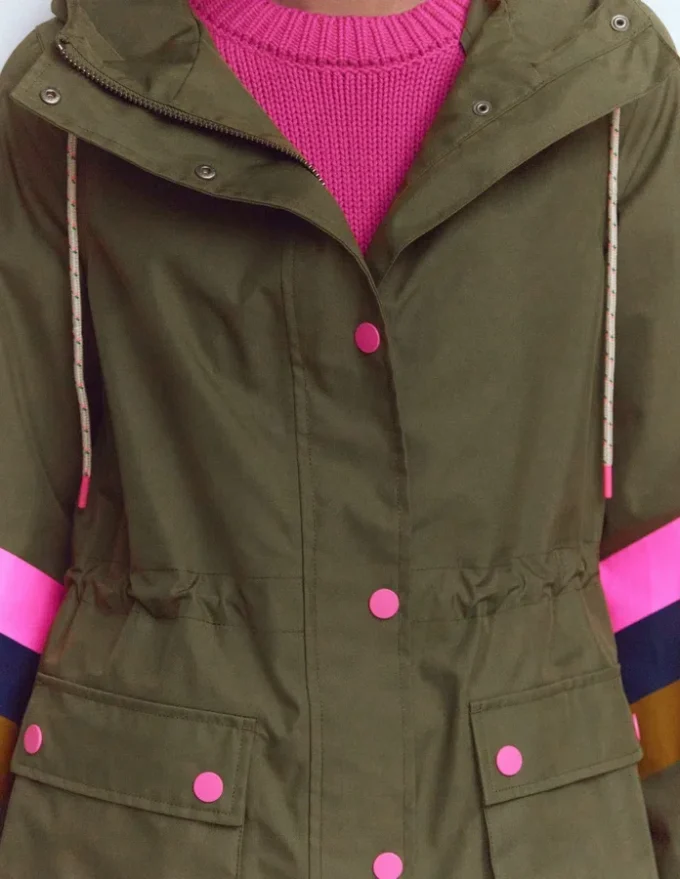 Striped Longline Rain Mac Woodland Green Stripe