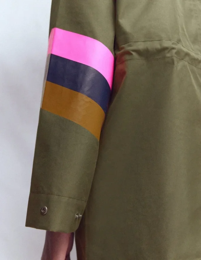 Striped Longline Rain Mac Woodland Green Stripe