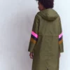Striped Longline Rain Mac Woodland Green Stripe