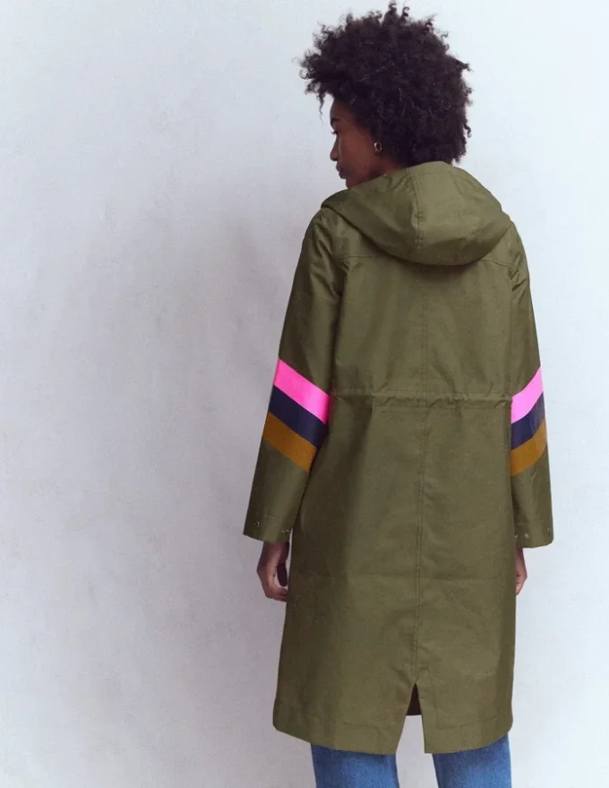 Striped Longline Rain Mac Woodland Green Stripe
