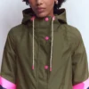 Striped Longline Rain Mac Woodland Green Stripe