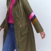 Striped Longline Rain Mac Woodland Green Stripe