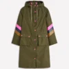 Striped Longline Rain Mac Woodland Green Stripe
