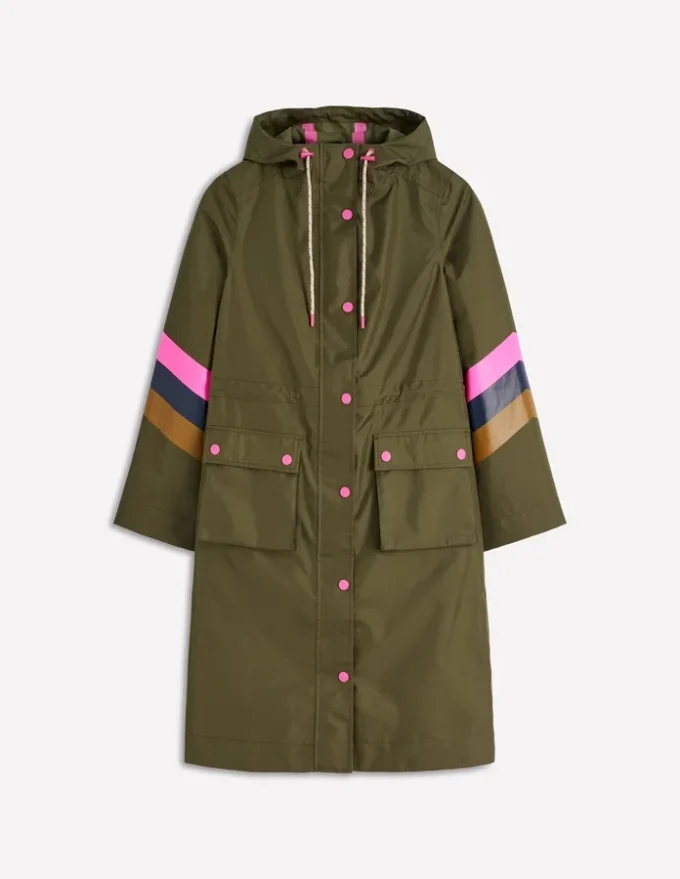 Striped Longline Rain Mac Woodland Green Stripe