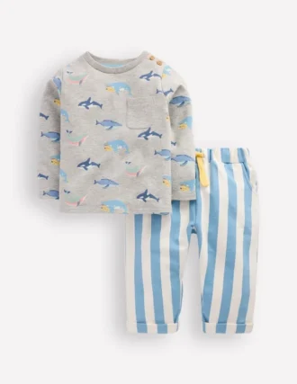 Striped Sweat Play Set Blue Stripe Whales