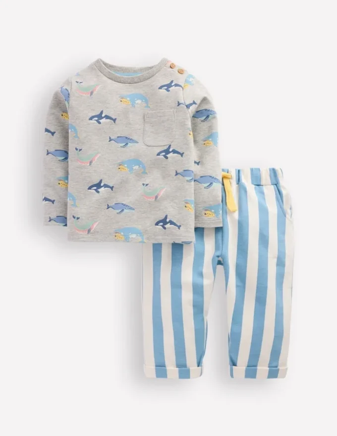 Striped Sweat Play Set Blue Stripe Whales