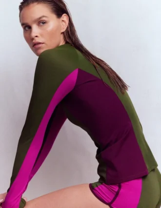 Sun Safe Raglan Guard Top Khaki Colourblock