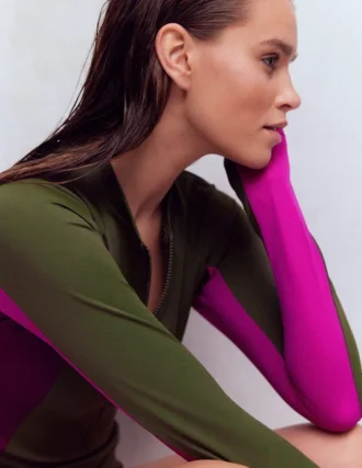 Sun Safe Raglan Guard Top Khaki Colourblock