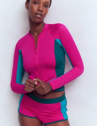 Sun Safe Raglan Guard Top Pink Colourblock