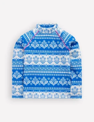 Sunsafe Patterned Rash Vest Azure Blue Woodblock
