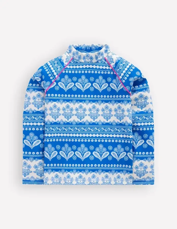 Sunsafe Patterned Rash Vest Azure Blue Woodblock Sunsafe Patterned Rash Vest Azure Blue Woodblock