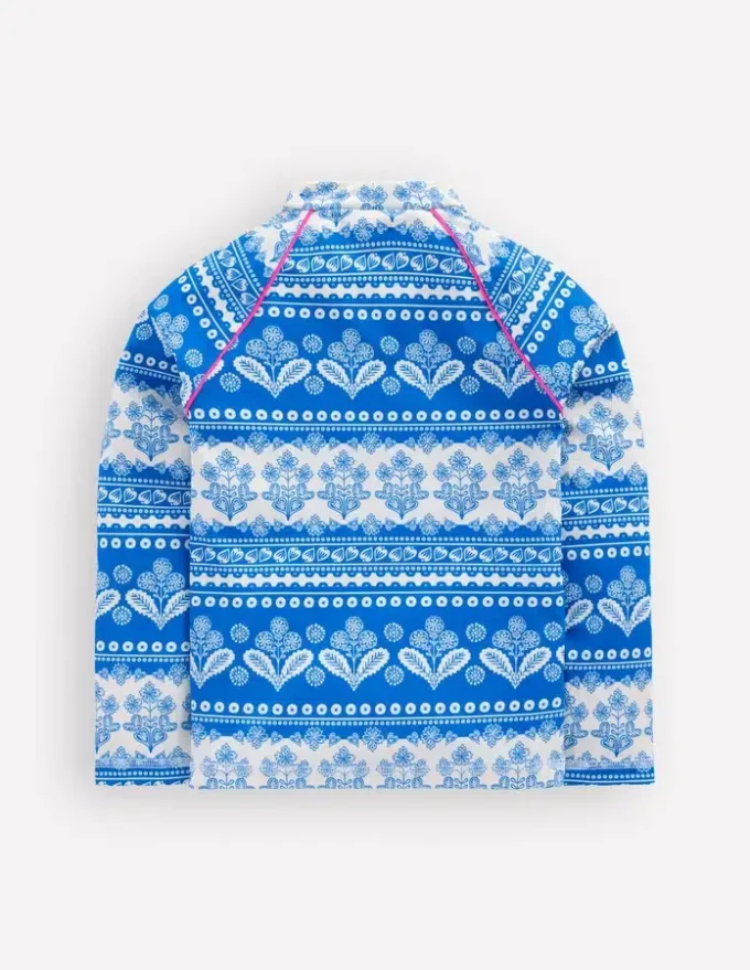 Sunsafe Patterned Rash Vest Azure Blue Woodblock Sunsafe Patterned Rash Vest Azure Blue Woodblock