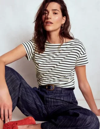Supersoft Boat Neck T-Shirt Ivory, Navy Stripe Supersoft Boat Neck T-Shirt Ivory, Navy Stripe