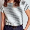Supersoft Boat Neck T-Shirt Ivory, Navy Stripe