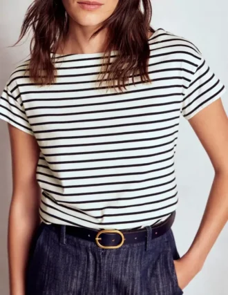 Supersoft Boat Neck T-Shirt Ivory, Navy Stripe Supersoft Boat Neck T-Shirt Ivory, Navy Stripe