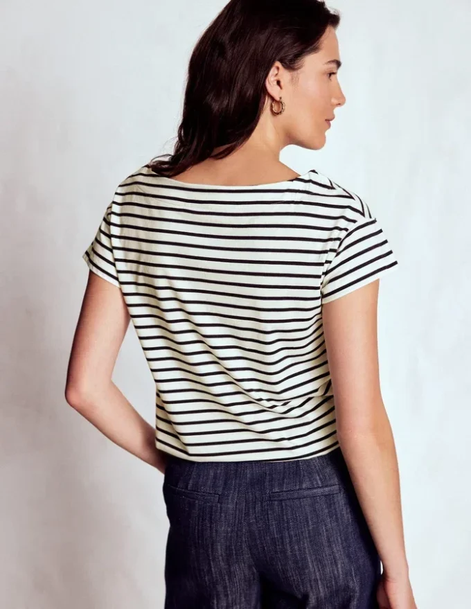 Supersoft Boat Neck T-Shirt Ivory, Navy Stripe