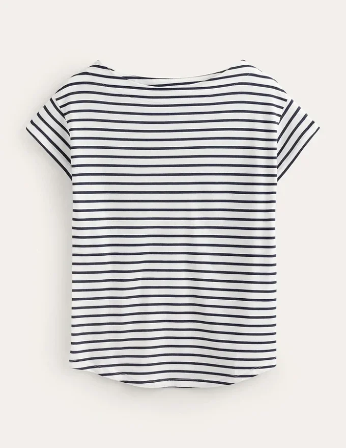 Supersoft Boat Neck T-Shirt Ivory, Navy Stripe