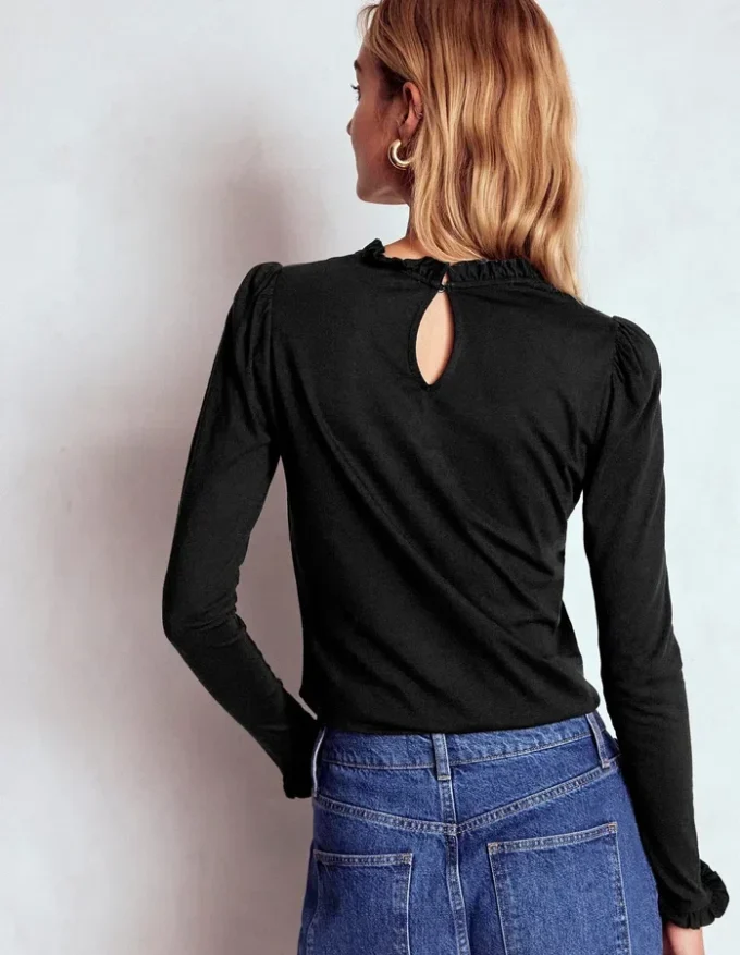 Supersoft Frill Detail Top Black Supersoft Frill Detail Top Black