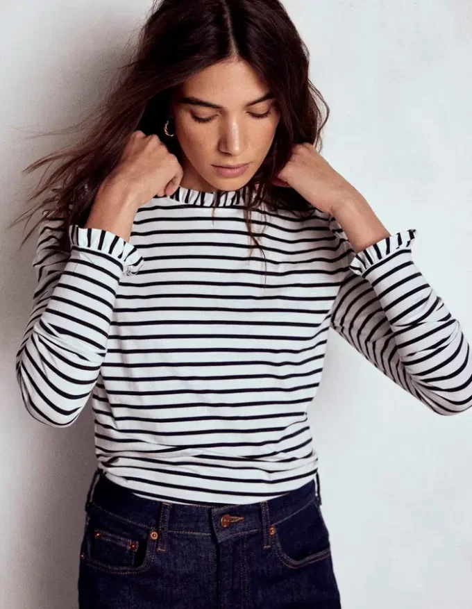 Supersoft Frill Detail Top Ivory / Navy Stripe Supersoft Frill Detail Top Ivory / Navy Stripe