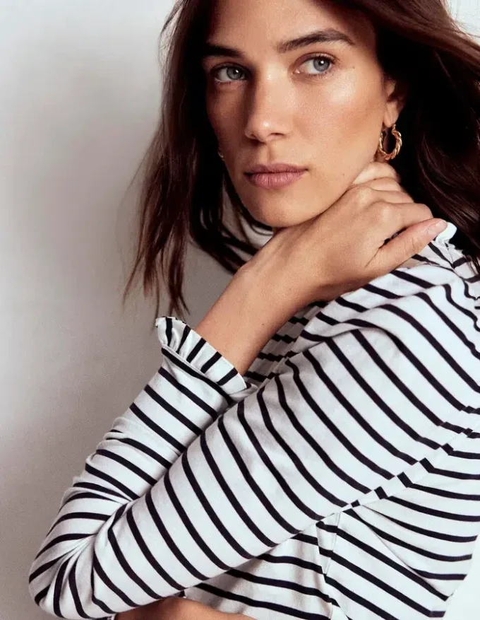 Supersoft Frill Detail Top Ivory / Navy Stripe Supersoft Frill Detail Top Ivory / Navy Stripe