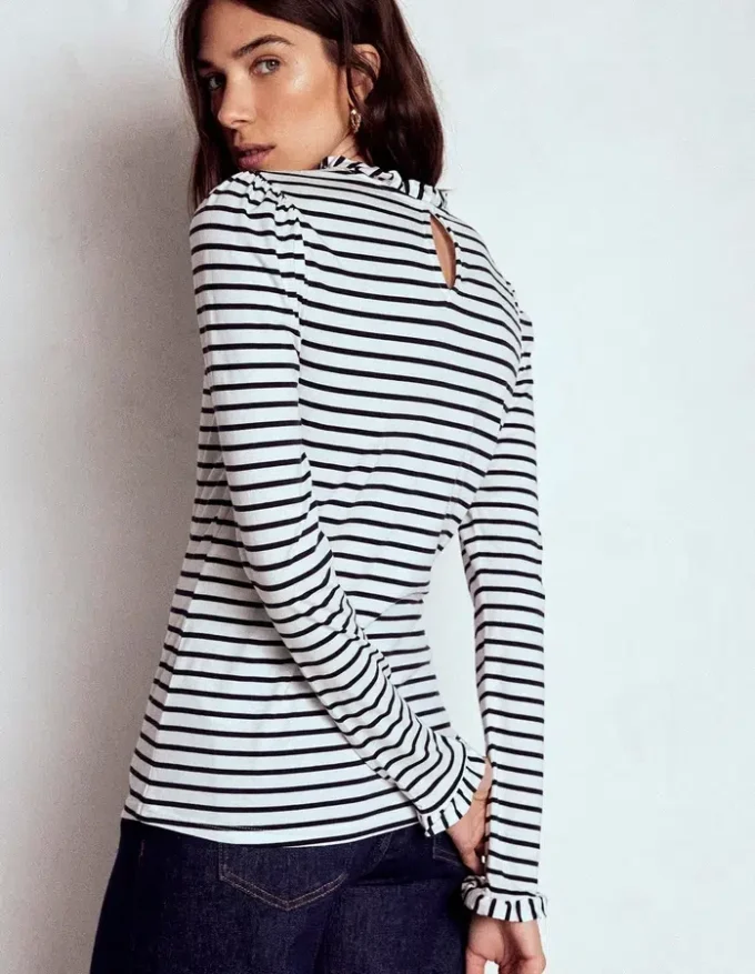 Supersoft Frill Detail Top Ivory / Navy Stripe Supersoft Frill Detail Top Ivory / Navy Stripe