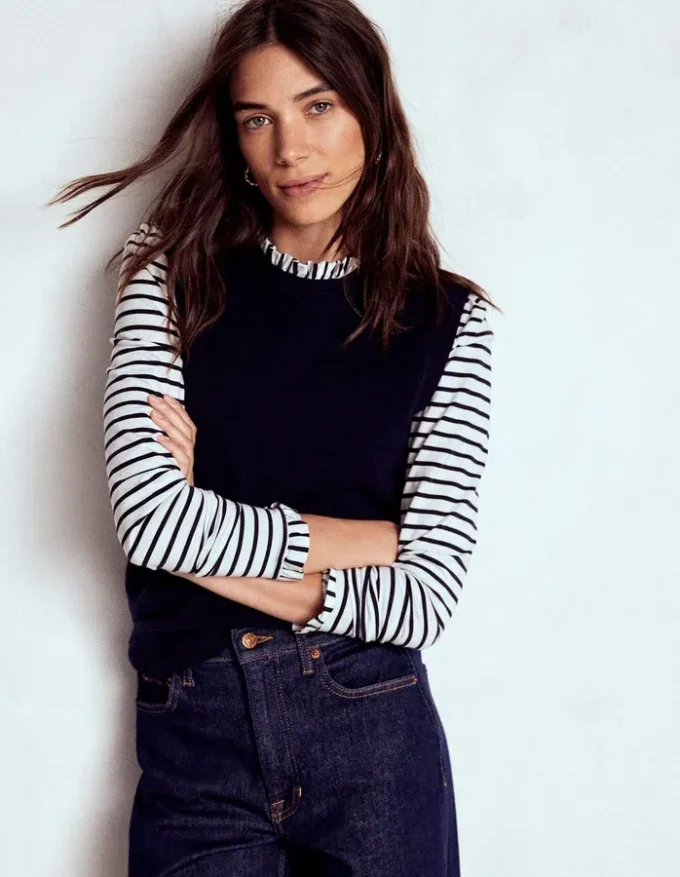 Supersoft Frill Detail Top Ivory / Navy Stripe Supersoft Frill Detail Top Ivory / Navy Stripe
