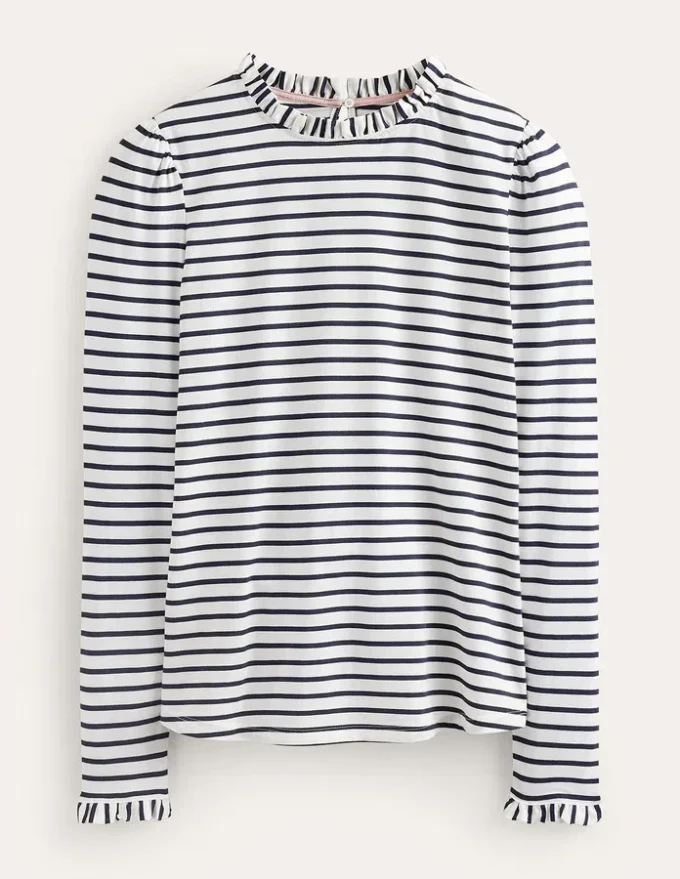 Supersoft Frill Detail Top Ivory / Navy Stripe Supersoft Frill Detail Top Ivory / Navy Stripe