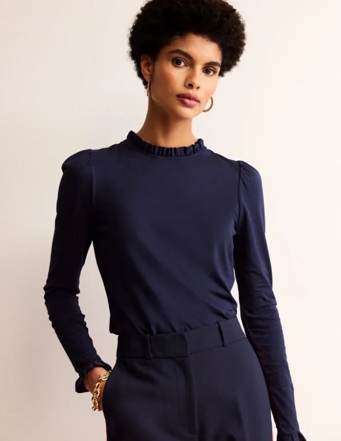 Supersoft Frill Detail Top Navy Supersoft Frill Detail Top Navy