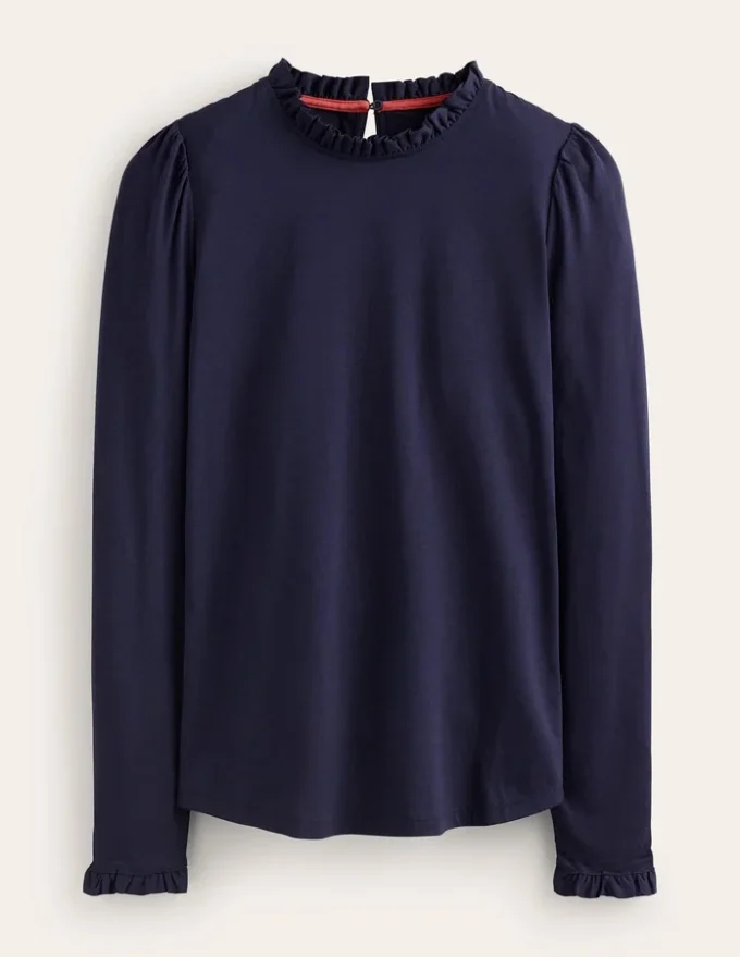 Supersoft Frill Detail Top Navy Supersoft Frill Detail Top Navy