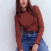Supersoft Frill Detail Top Roasted Brown Supersoft Frill Detail Top Roasted Brown