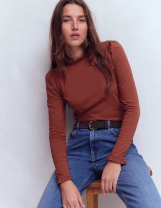 Supersoft Frill Detail Top Roasted Brown