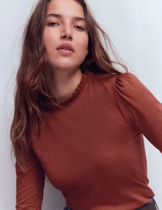 Supersoft Frill Detail Top Roasted Brown