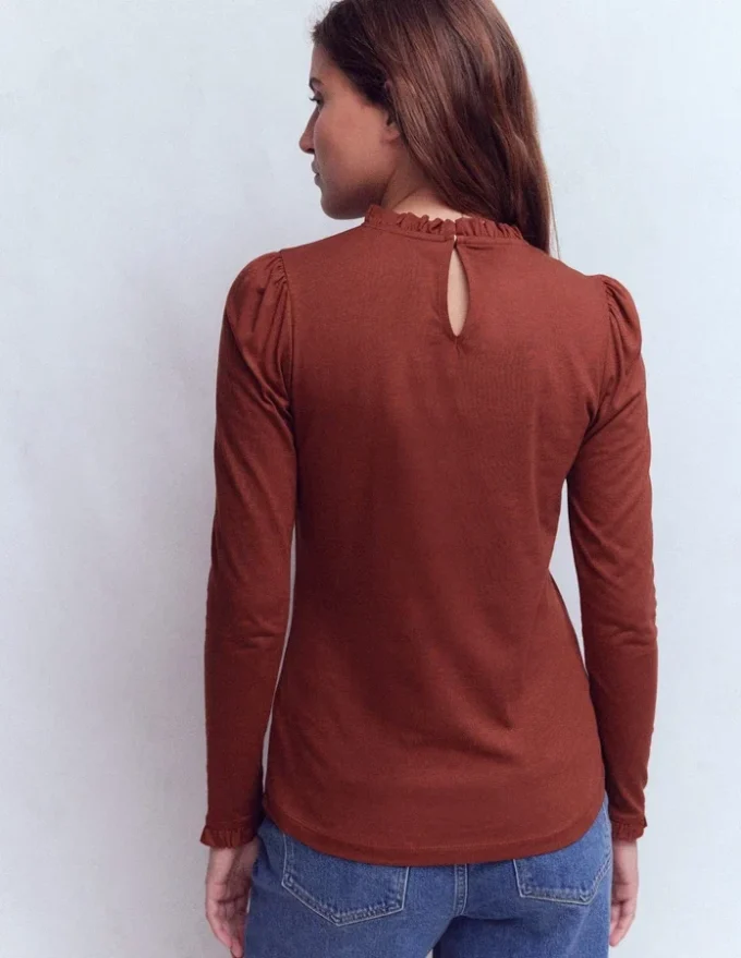 Supersoft Frill Detail Top Roasted Brown Supersoft Frill Detail Top Roasted Brown