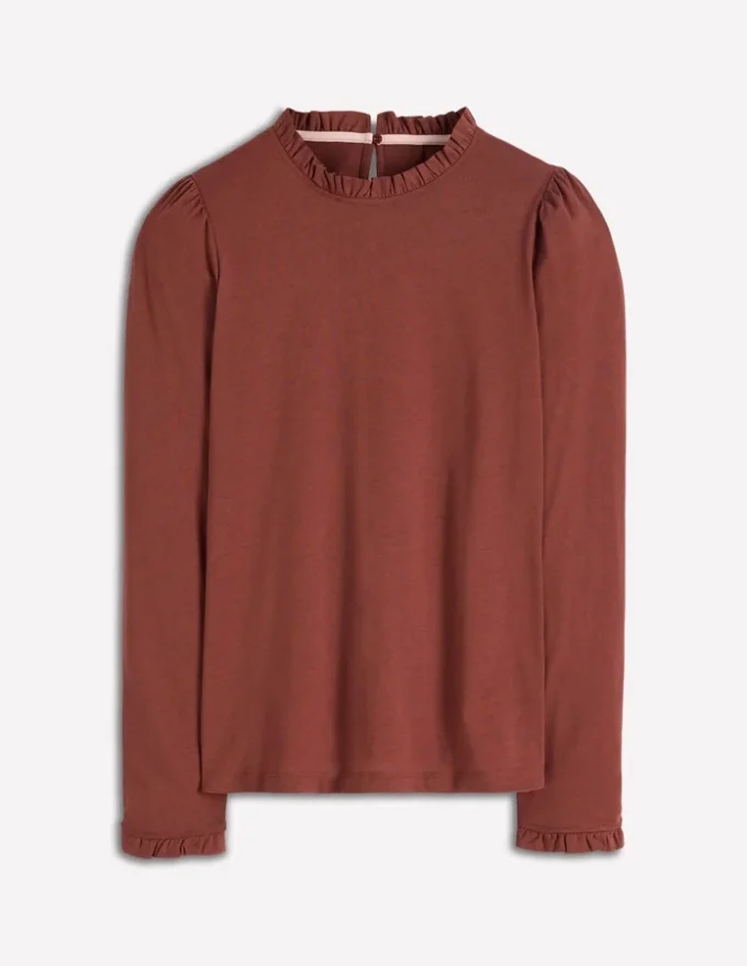 Supersoft Frill Detail Top Roasted Brown Supersoft Frill Detail Top Roasted Brown
