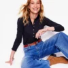 Supersoft Frill Henley Top Navy Supersoft Frill Henley Top Navy